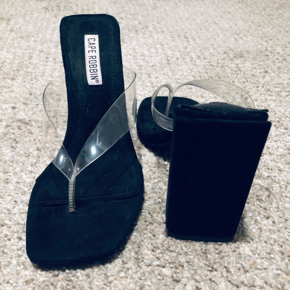 Cape Robbin Black Suede Chunky Block Heel Sandals